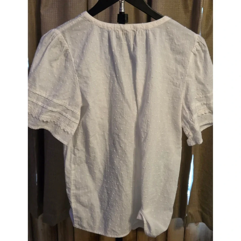 Loft Peasant Style V-Neck Blouse Women's Size Medium White Tie Front - Picture 3 of 10
